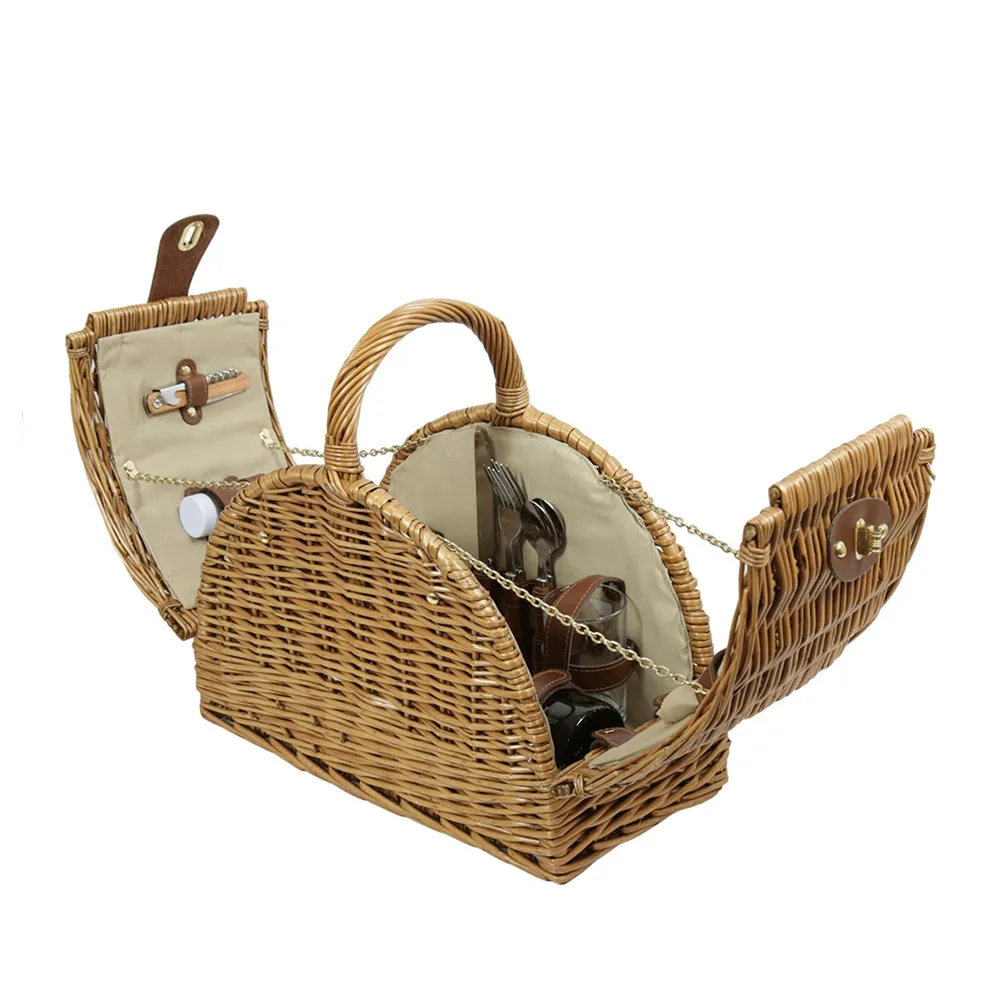 perfecta para picnic juegos de cesta de mimbre flor de camping cesta de picnic hecha a mano para 2 personas con cubiertos Cesta de picnic de mimbre para 2