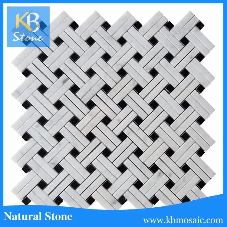 Bianco Carrara Slanting Basketweave+Black Dot