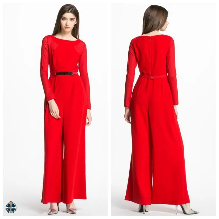 womens red jumpsuit long sleeve