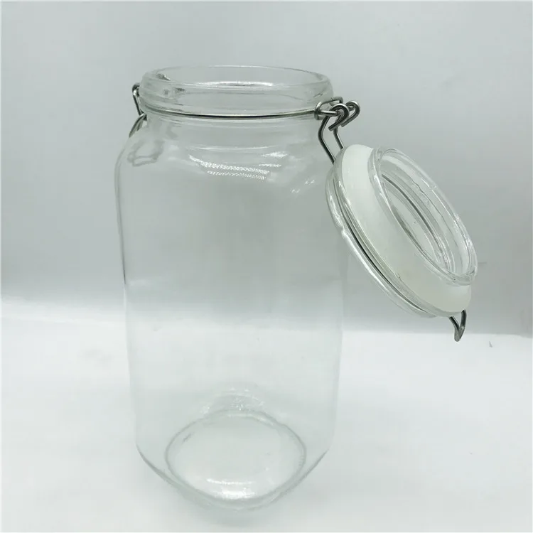 2000ml 2l Airtight Square Shape Huge Size Clip Glass Food Pickle Storage Jars With Glass Seal