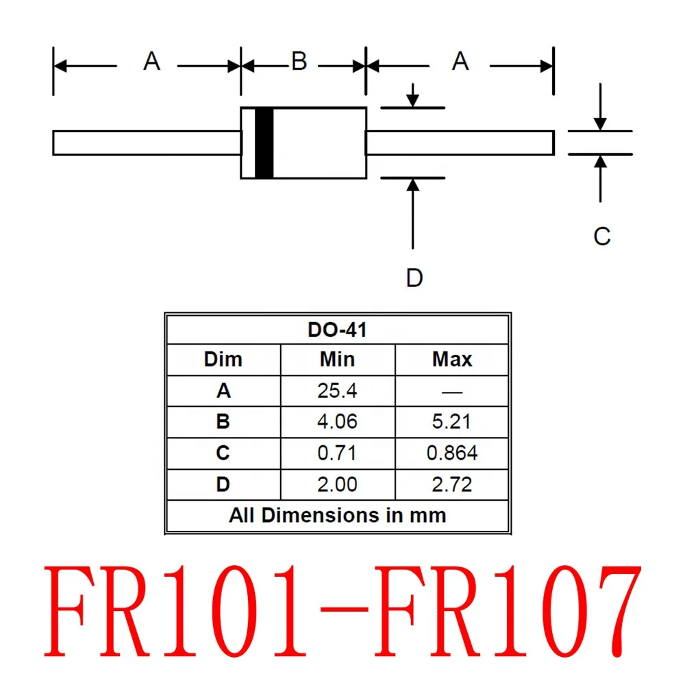100pcs Fr105 Rectifier 1a 600v Do41 Fast Recover Rectifier Diodes