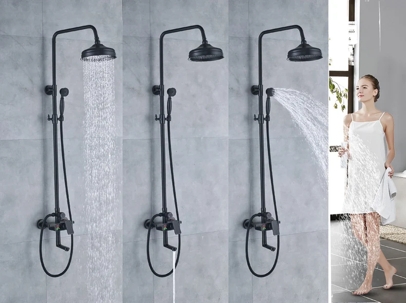 Digital Display Mixer Valve In Wall Bathroom Rainfall Black Shower Set