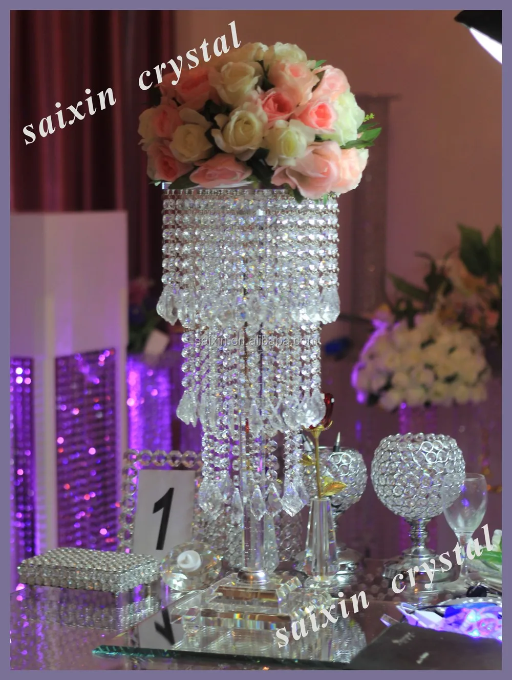 New ! Round Crystal Bead Vases For Hotels Decor & Wedding Decoration