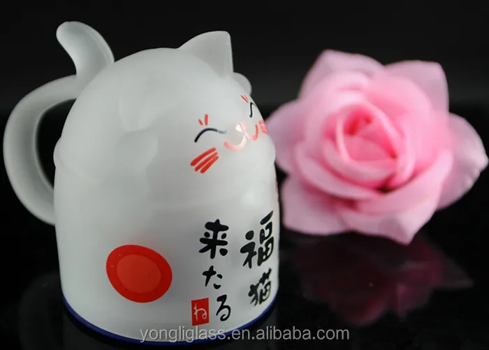 Frosting glass cup lucky cat mug