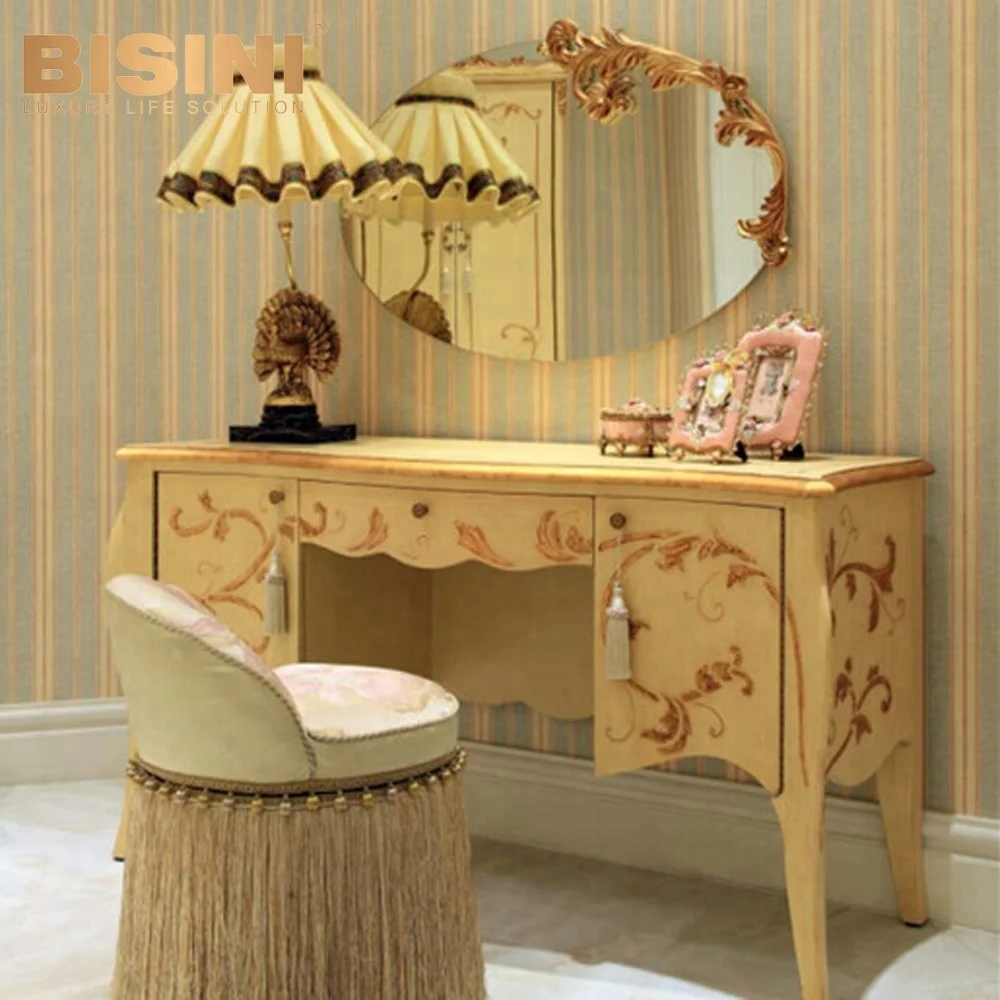 Bisini Luxury French Kids Hand Drawing Wooden Antique Vanity