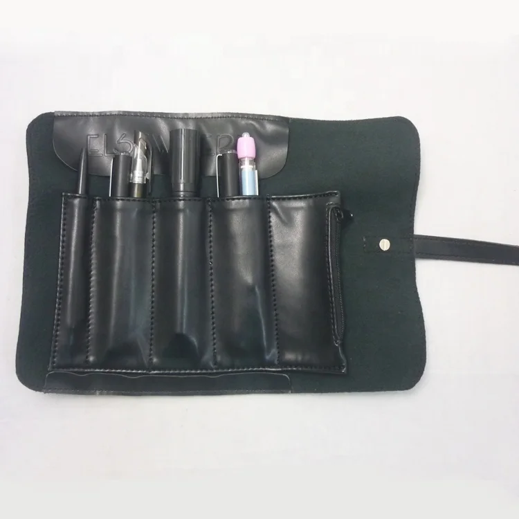 Customized Fashion College Student Snap Button Leather Pen Pencil Wrap Roll Case Holder Stationery