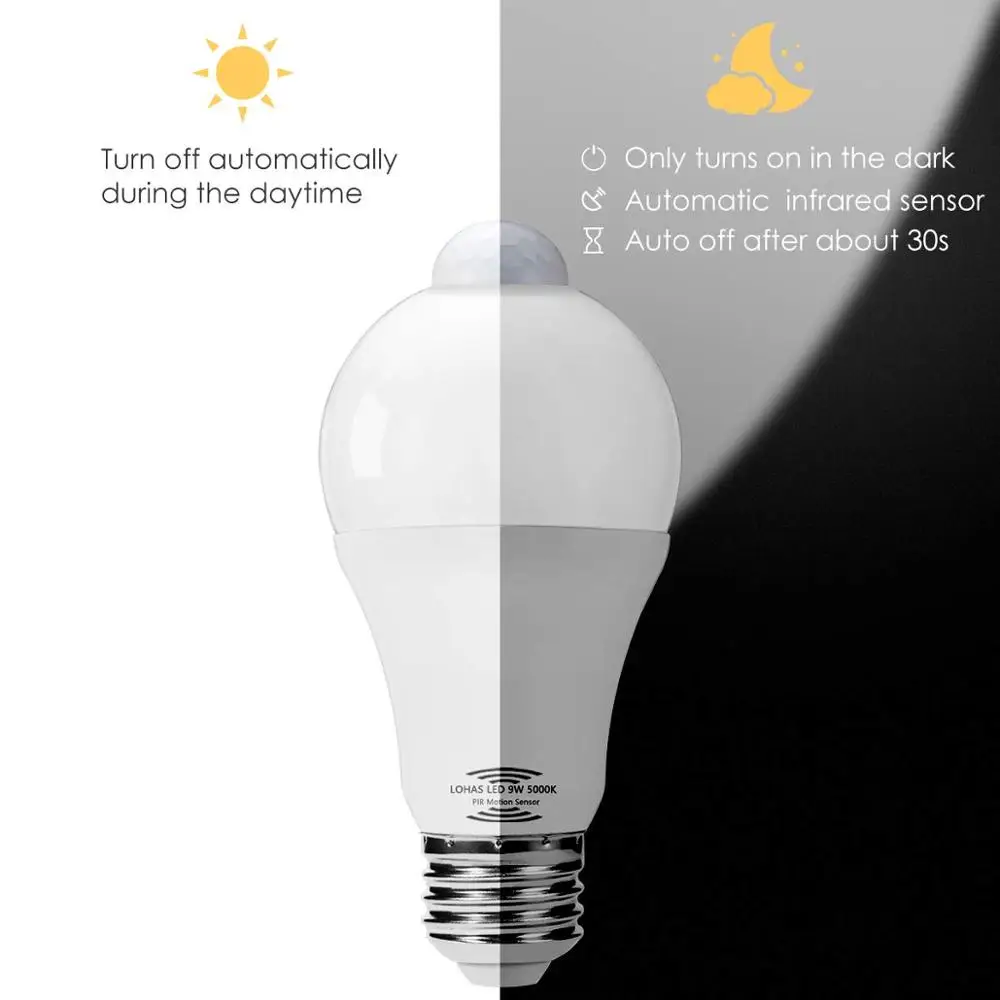Pir Motion Sensor 9w Led Bulb A19 A60 Auto On/off Sensor Led Bulb Buy