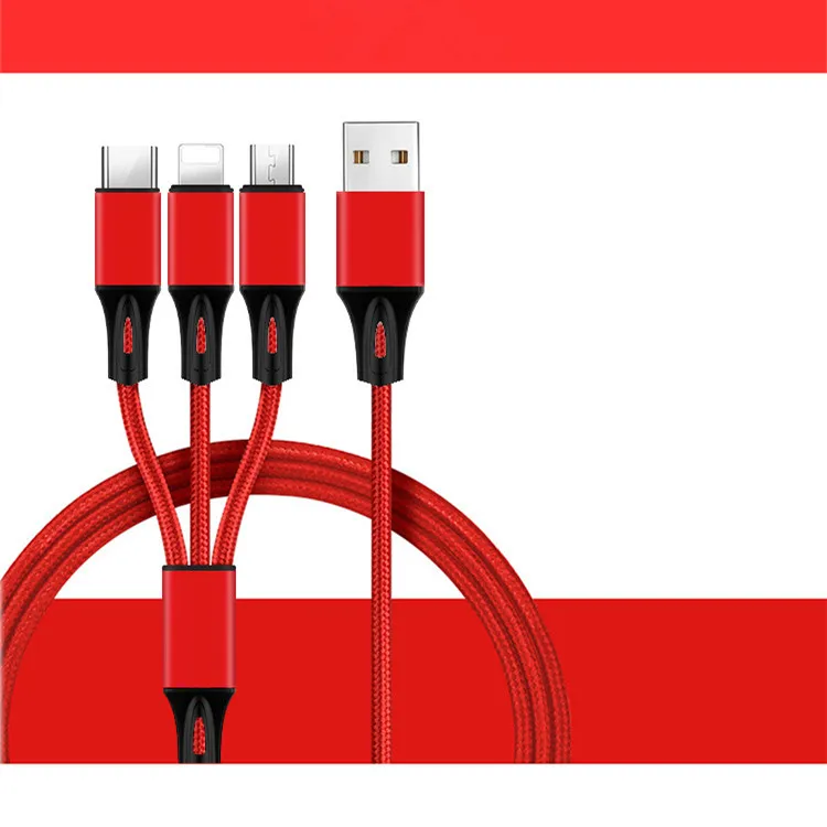 High Quality 3 in 1 multi-function 1M Retractable Nylon Micro USB Cable Type C Usb Cable For iphone