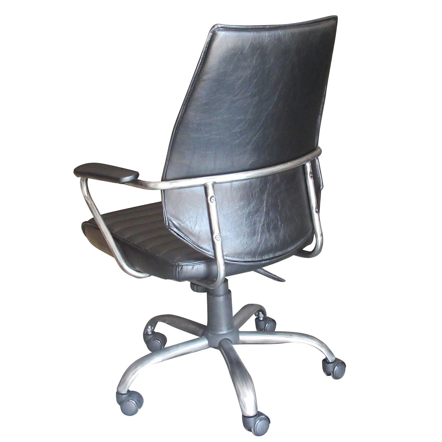 Secretary Swivel Blue Leather Office Chair Genuine Cowhide Leather