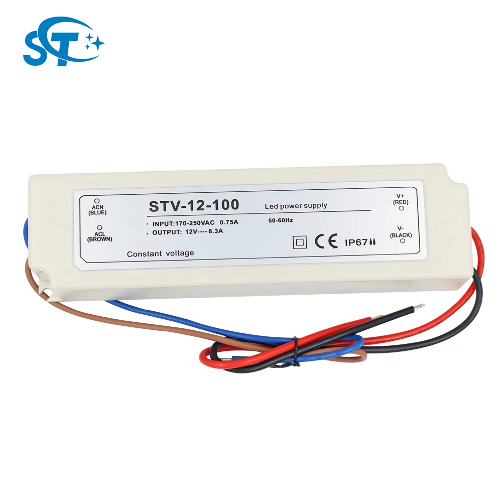 CE RoHS Approved 220V 230V ac 12 v 12volt led power supply plastic case transformateur 220v 12v 8.3A 100W trafo