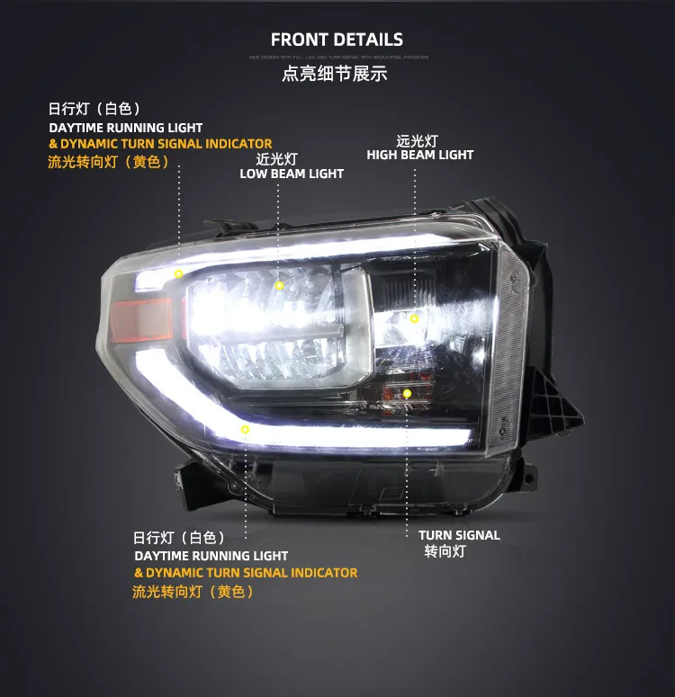 Vland factory  for Toyata Tundra Headlights 2014 2015 2016 2017 2018 2019 For Tundra  Full LED Head lamp With LED moving Signal