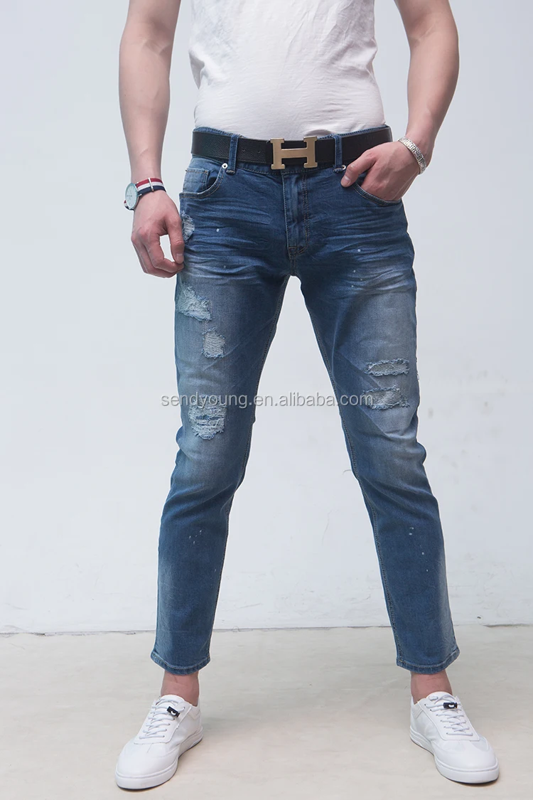 Polyester Viscose Trousers Skinny Jeans For Men Custom Breathable New