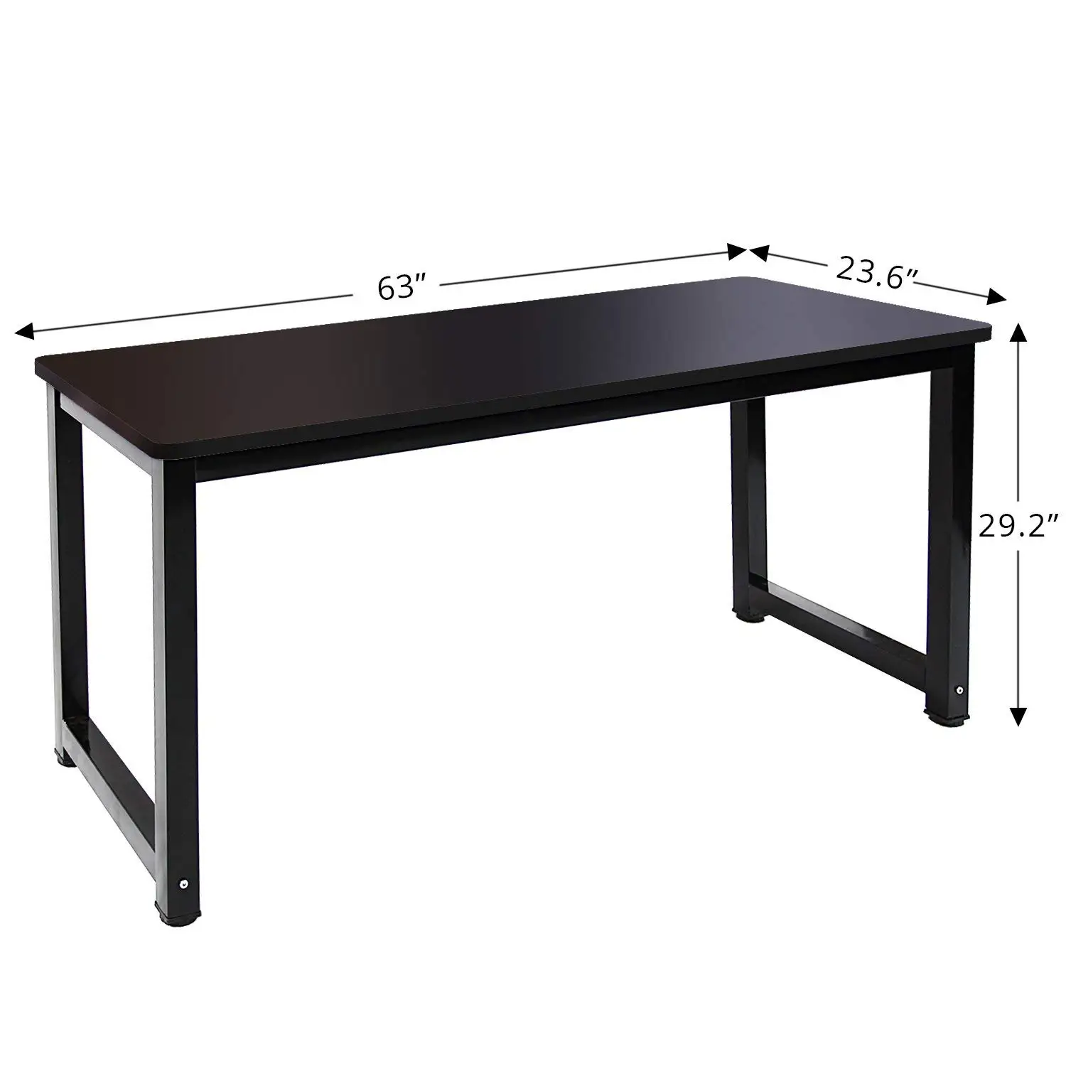Jerry & Maggie - Professional Office Desk Wood & Steel Table Modern Plain Lap Desk with Rectangular Legs Computer Desk Personal Working Space - Black | Length 63"