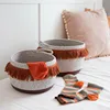 Wholesale easter home decoration handmade round cotton rope weaving fabric woven storage baskets set with lace tassel
