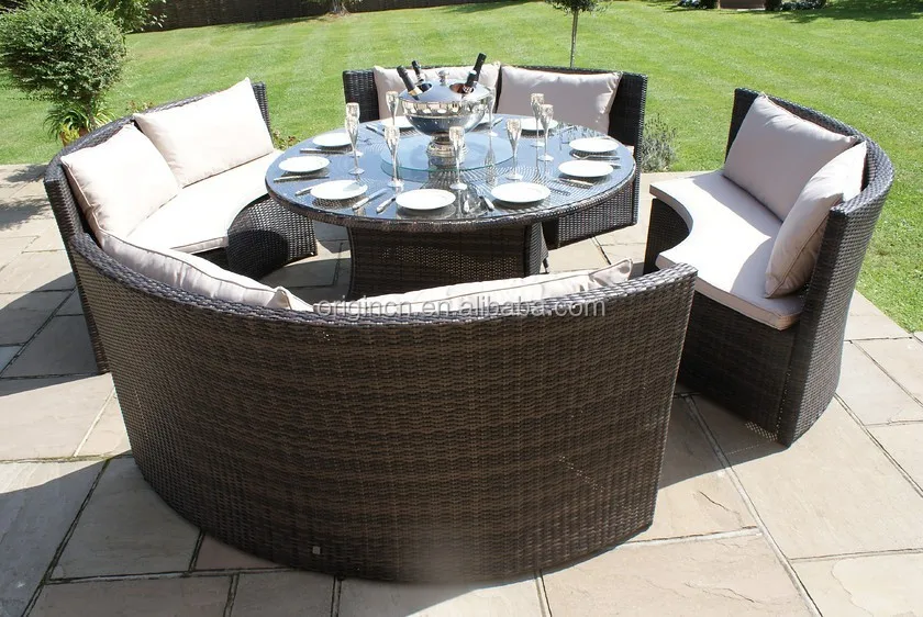 Empresa chinesa jardim tesouros de vime mobiliário de jantar sofá