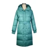 Winter Womens Warm Blue Long Style Duck Down Coat With Belt Hood