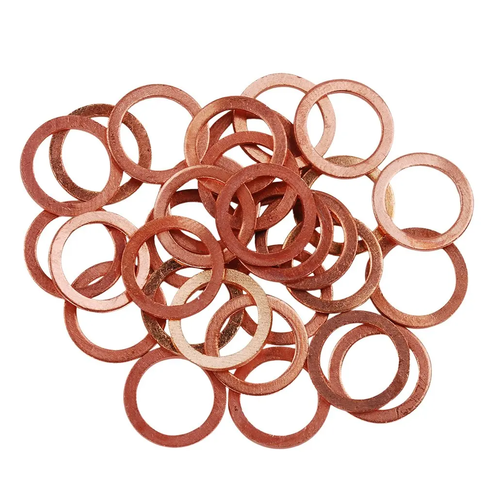 HIFROM 50pcs M10 Copper Washers Flat Ring Sump Plug Oil Seal Gasket Sealing Fitting Washers