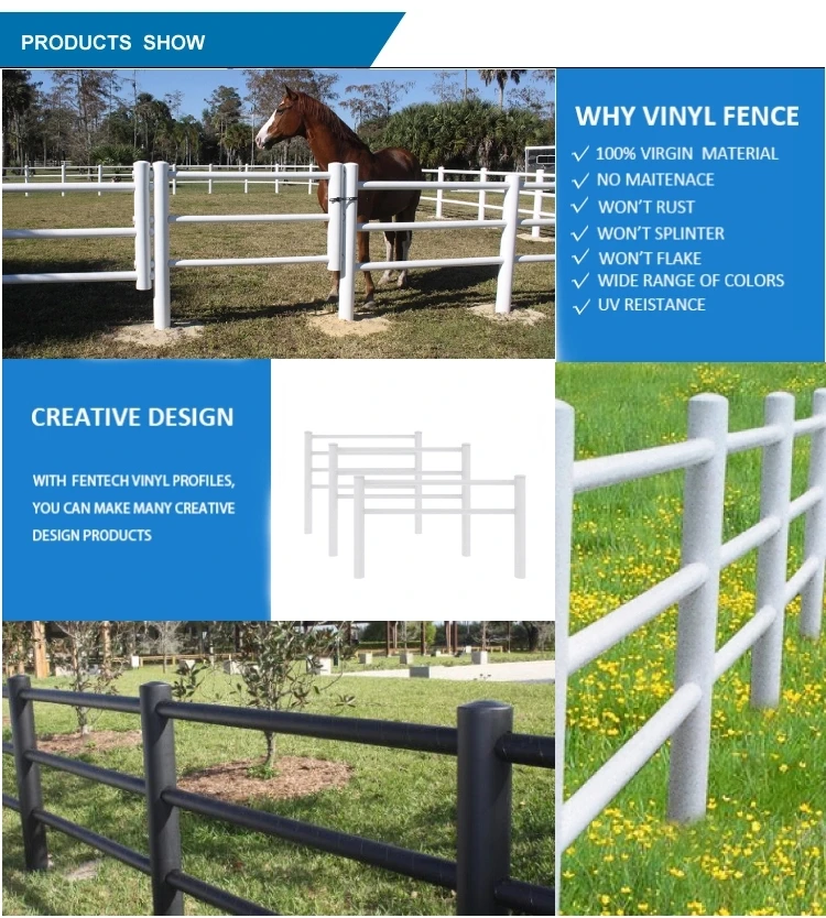 PVC Plastic Round Pipe Post And Rail Horse Fence For Farm Paddock