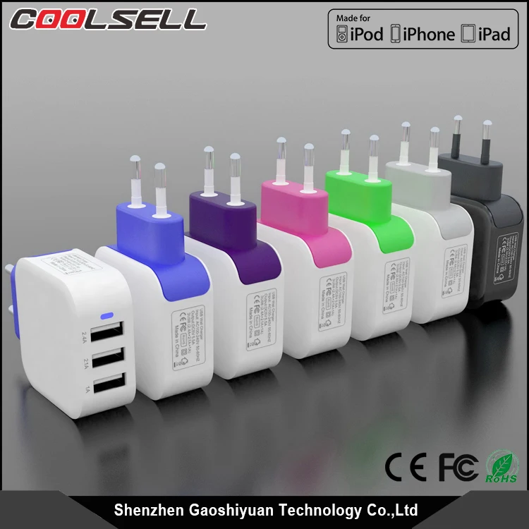 Top quality colorful 3 port USB travel charger 5.5A portable mobile phone travel charger for iphone/Samsung