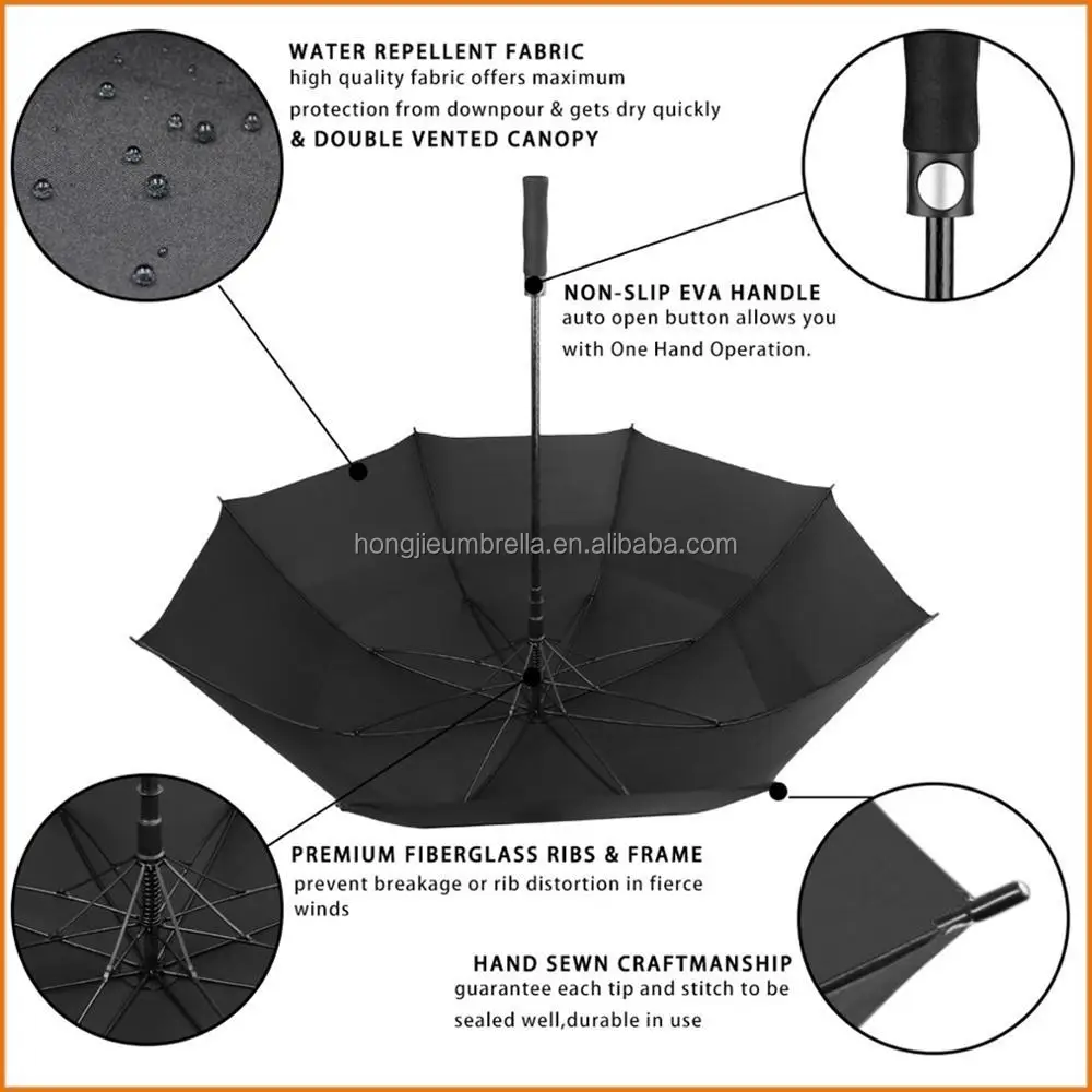 62/68/72/80 Inch Extra Large Windproof Golf Umbrella Uv Protection