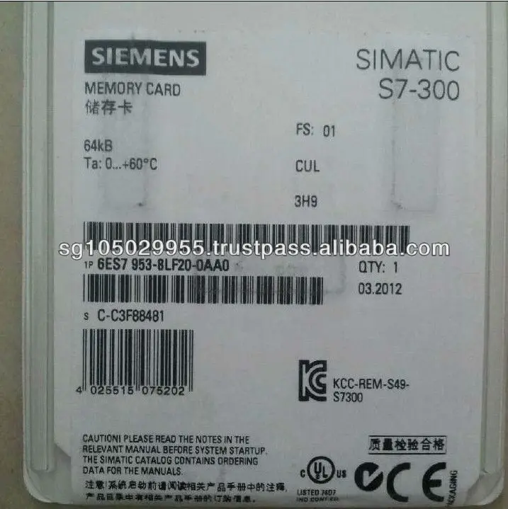 Siemens 6ES7953-8LF20-0AA0 Simatic S7 Micro Memory Card 6ES7 953-8LF20-0AA0