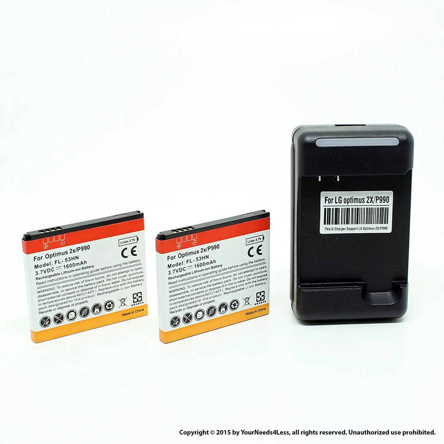 YN4L 2 X 1600mAh Replacement Batteries for LG Optimus 2X P990 ; P920 ; Thrill 4G ; Optimus 3D + Wall Dock Charger Bundle