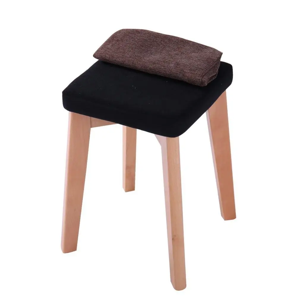 Upholstered Square Footstool Ottoman Stool Fabric Finish Small Wood Stool