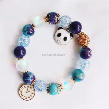 Enamel Clock Panda Charm Natural Stone Bracelet Frost Enamel Clock Panda Charm Natural Stone Bracelet Frost Crystal Bead