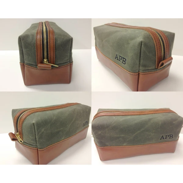 Leather Trim Waxed Canvas Men Toiletry Bag Shaving Dopp Kit Leather Trim Waxed Canvas Men Toiletry Bag Shaving Dopp Kit