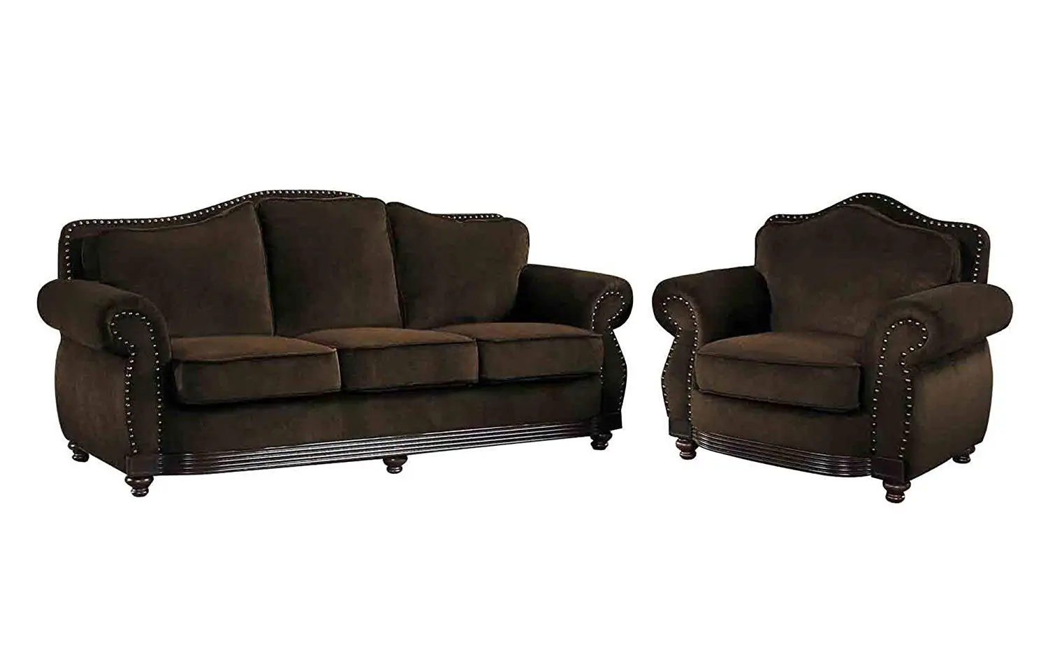 Leather Sofa And Chair Set Find Get Quotations Martini Nail Trim 2pc Set Sofa Chair In Dark Brown Leather