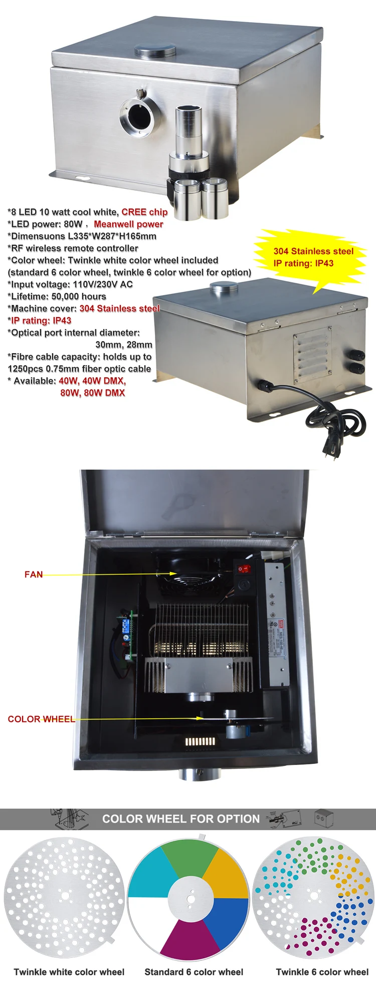 80W white color LED twinkle color effect fiber optic light source with stainless steel waterproof case 80W white color LED twinkle color effect fiber optic light source with stainless steel waterproof case 