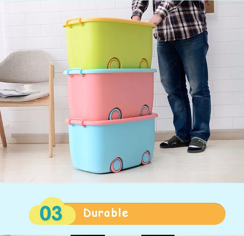Factory made Plastic Storage Box With Wheels, Colorful storage container
