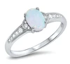 Oval Shape White Opal Pure Silver Rings