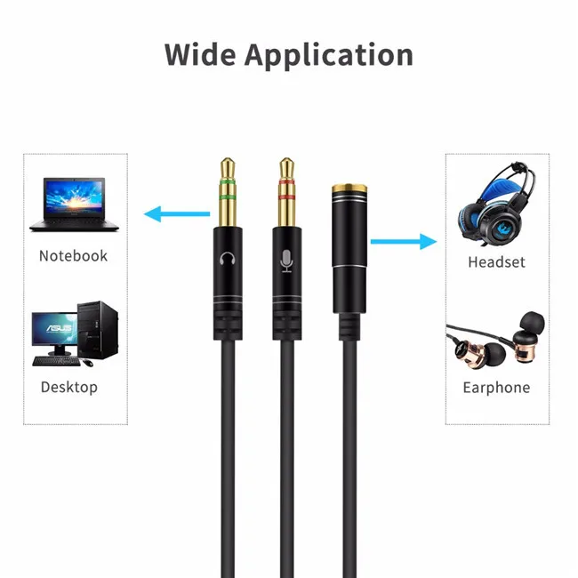 3.5 Mm Mic Audio Headphone Aux Splitter For Cable For Pc Laptop Tablet ...