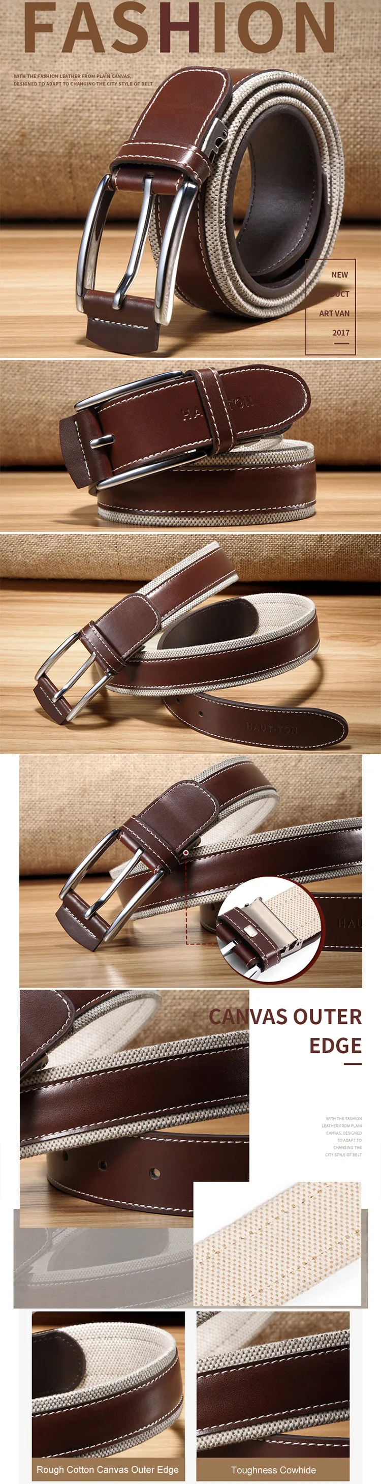 Classic Style Alloy Gun Metal Clip Pin Buckle Belts Top Selling Fashion Men Double-Side Genuine Top Cow Leather Belt