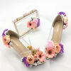 summer Fashion elegant bling bohemia pointed toe acrylic stiletto high heels flower shoes with matching clutch bag