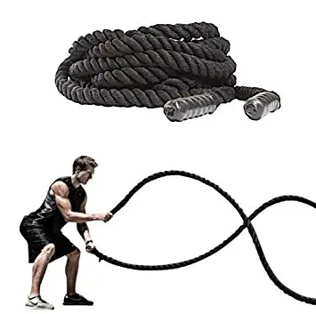 Polyester battle fitness ropes with molded handles