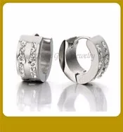 Hot Selling Fashion Stainless Steel Flat Big Huggie Earring Micro Pave Bali Hoop Earrings