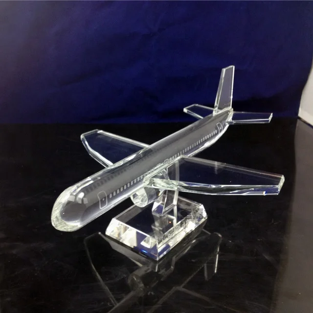 Custom Handmade Clear Crystal Glass 3d Plane Model For Business Gift