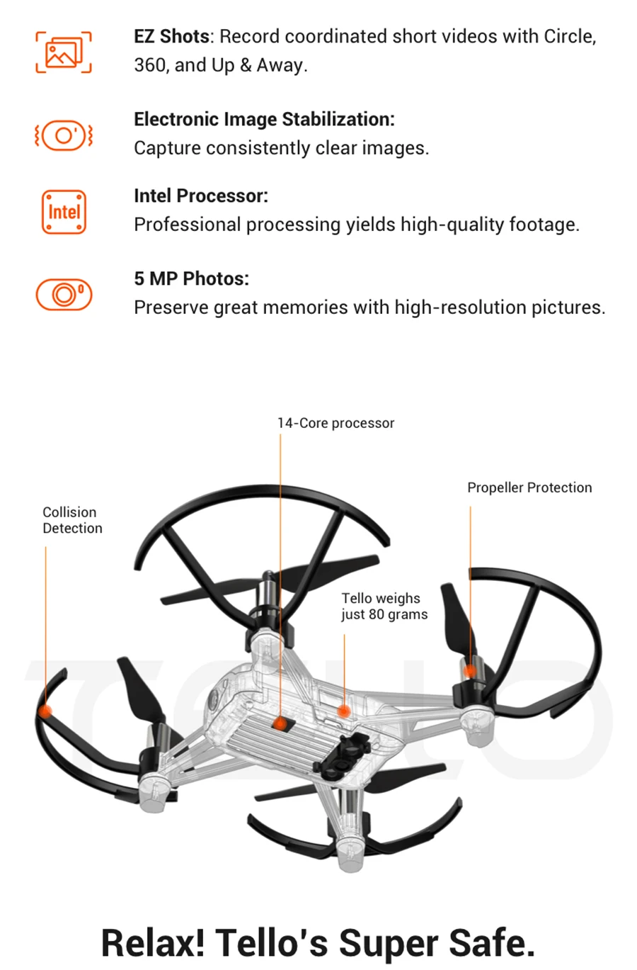 Tello Mini Quadcopter Drone with 720P HD Camera WIFI FPV Foldable Drone Education Toys for Kid Gifts