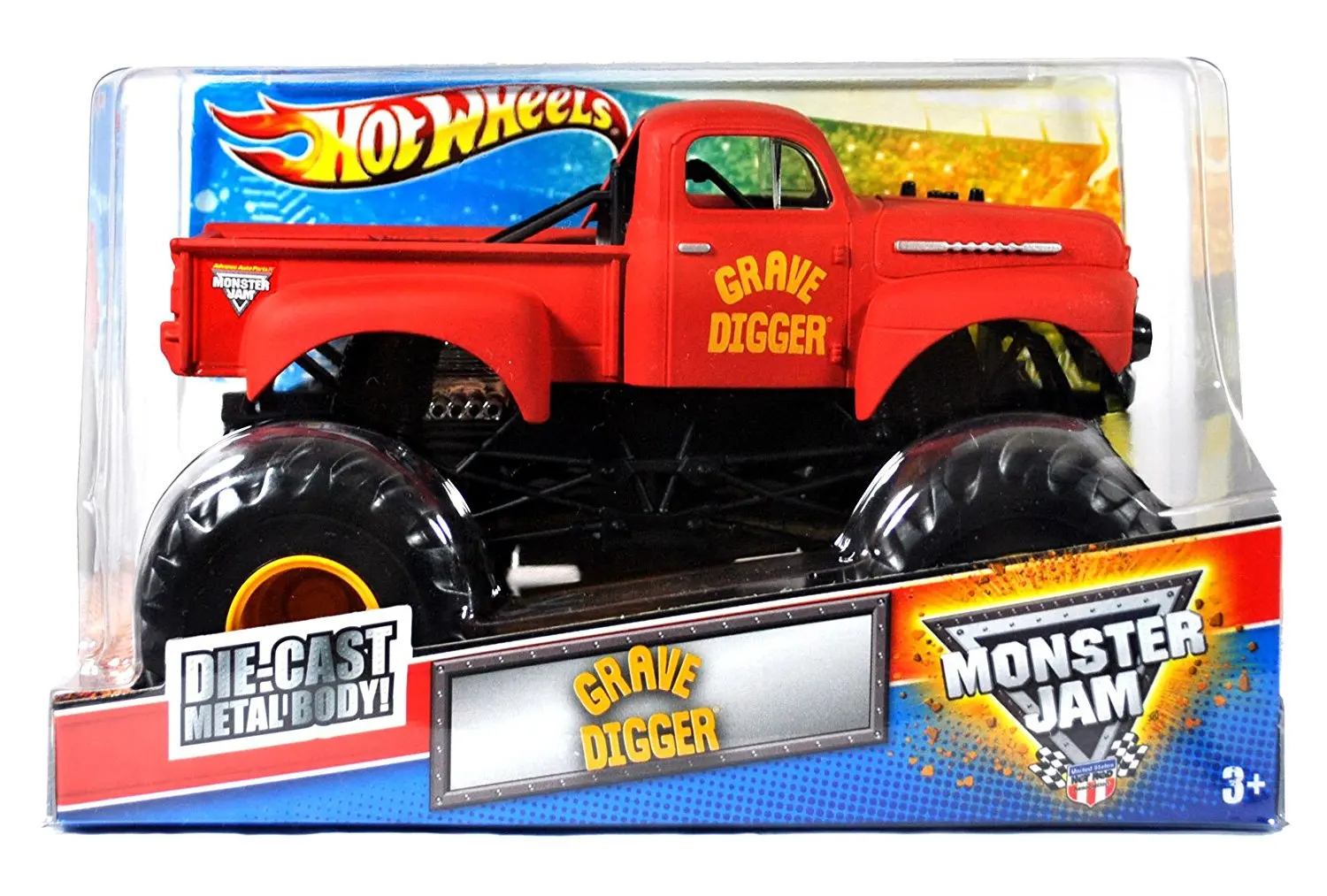 Hot Wheels Monster Jam 1:24 Scale Die Cast Metal Body Official Monster Truck 2011 Series #T8513 - Dennis Anderson Red 1952 Ford Pick Up Mud Bogger aka GRAVE DIGGER with Monster Tires, Working Suspension and 4 Wheel Steering (Dimension : 7" L x 5-1/2" W x 4-1/2" H)