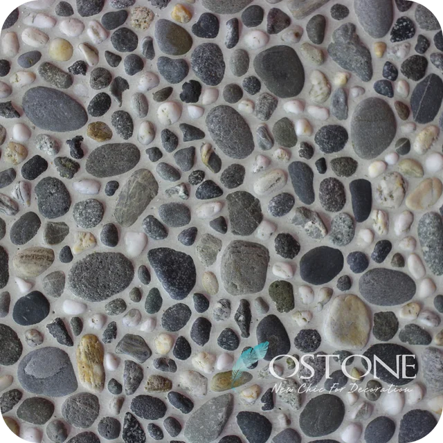 decorative random sized river stone white black mosaic pebble