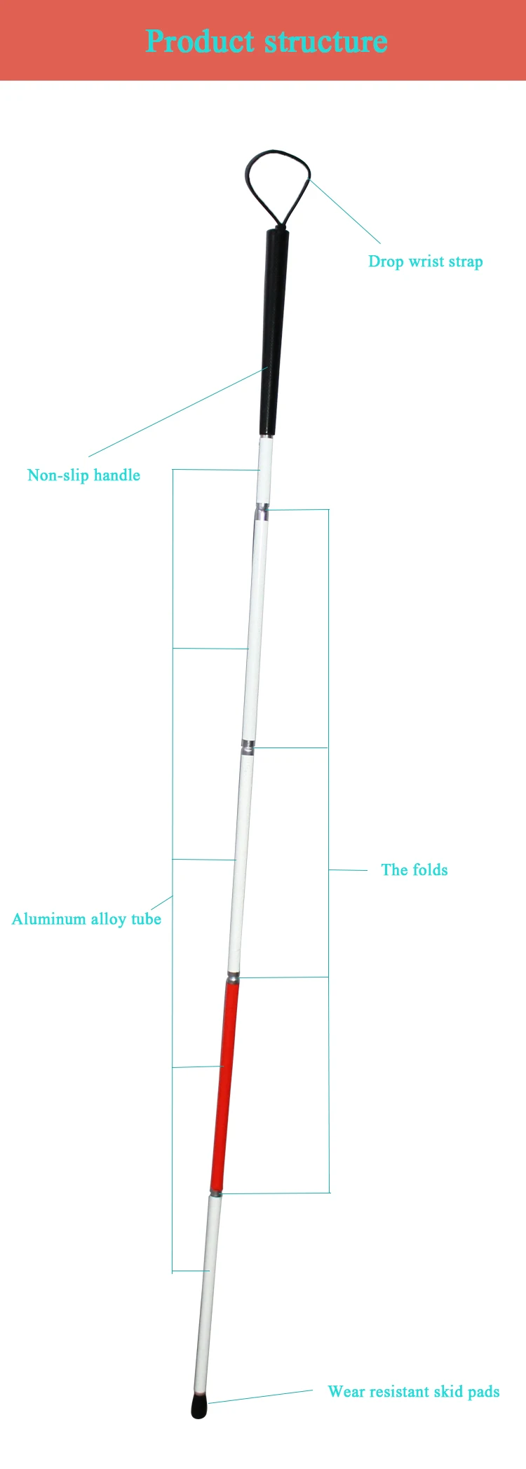Durable Flexible Lightweight Aluminum Mobility Folding Cane For The