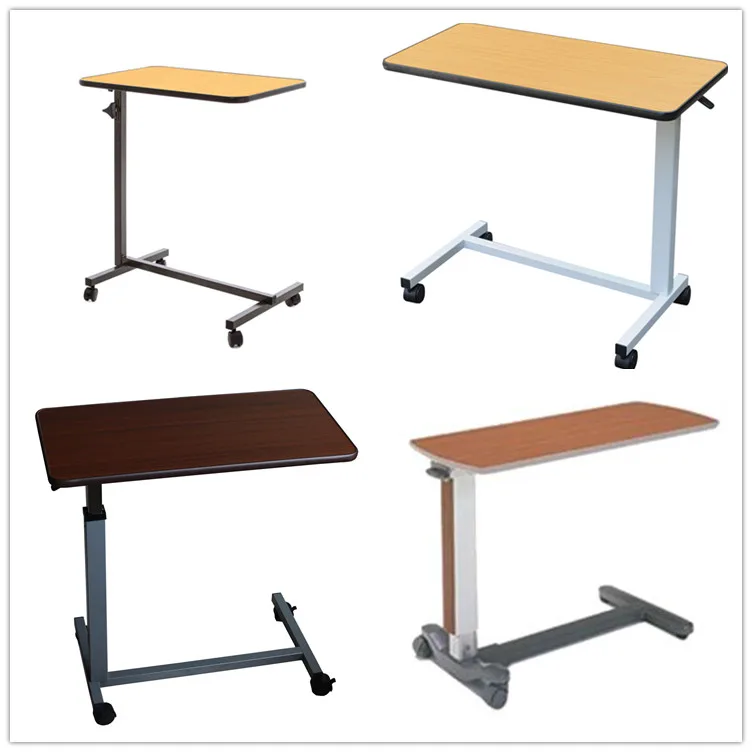 Popular hospital furniture mobile tilted over bed table / patient dinner table with wheels