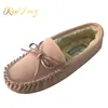 Hand stitching cow suede upper leather belt moccasin shoes for woman