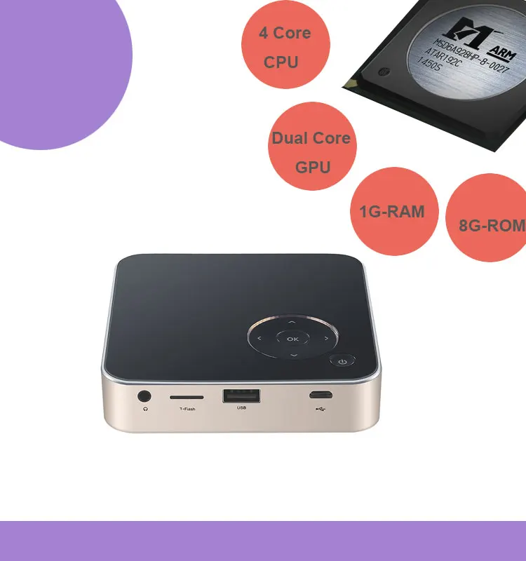 Factory Supply 0.21kgs Handy Palm Size Battery Powered Latest Pocket Android Mini Led Projector Home