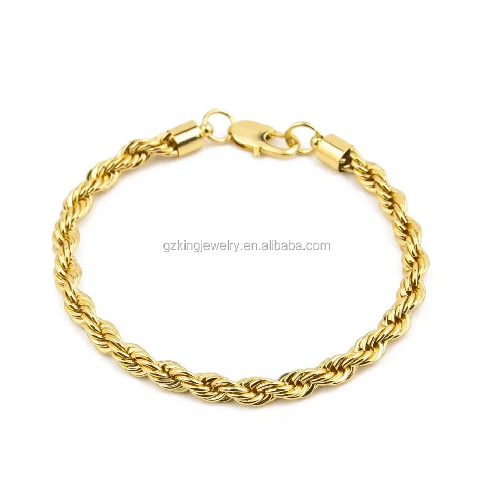 18k Gold Plated 6mm 8inch Rope Charm Bracelet Men Online Shopping - Buy ...