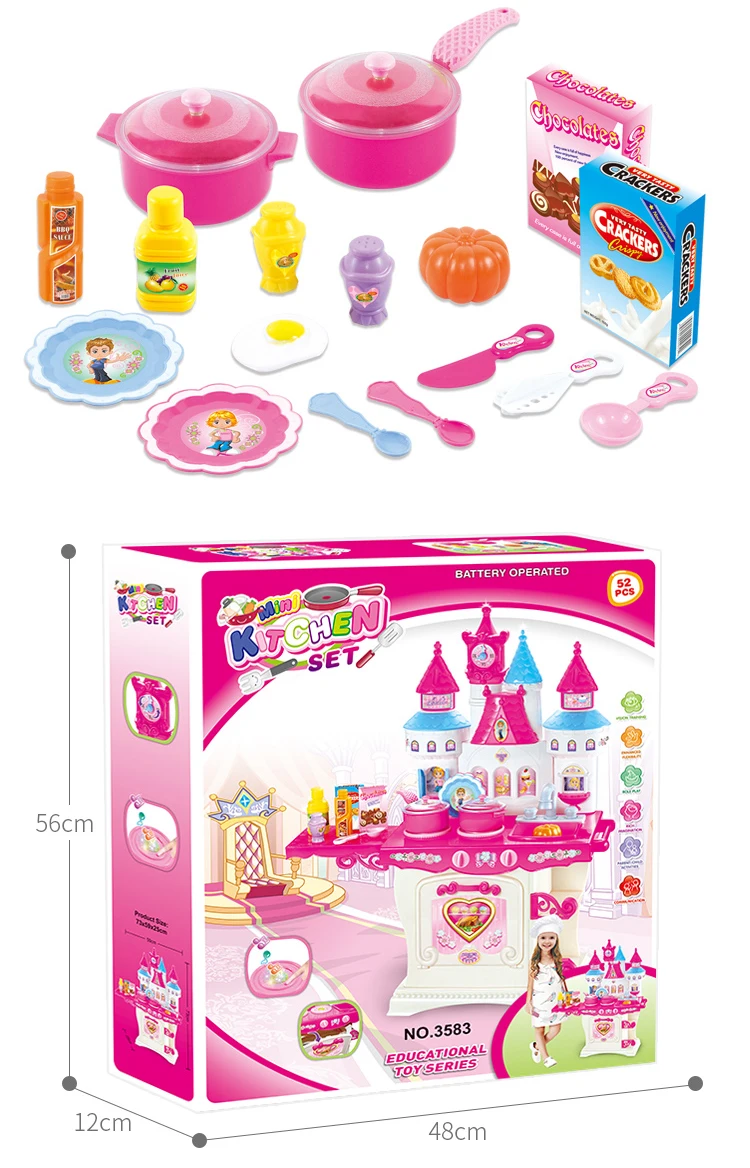 kids plastic play house princess castle shape kitchen set toys