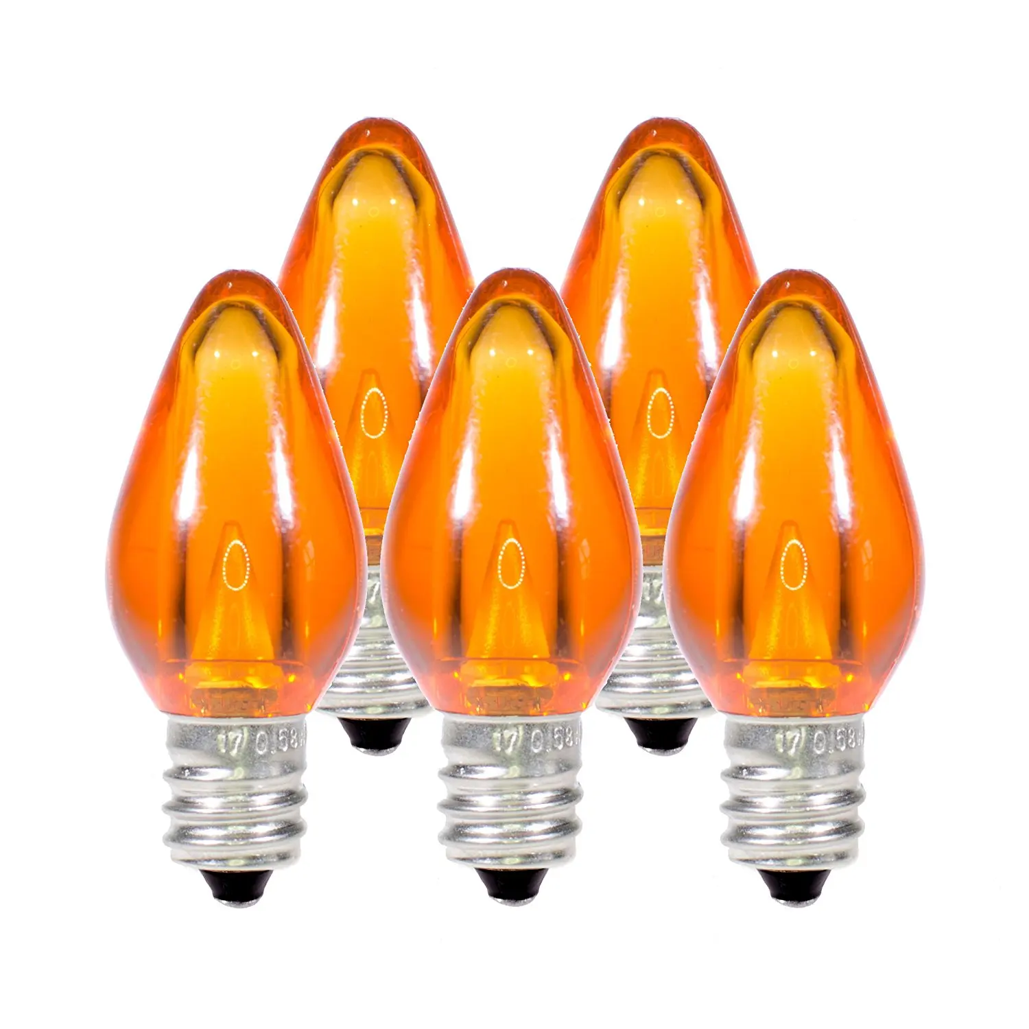 Holiday Lighting Outlet LED Smooth C7 Orange Replacement Christmas Light Bulbs for E12 Sockets, Energy Efficient Commercial Grade, 2 Diode 0.58 Watt (LED) Bulbs. Pack of 25 Bulbs