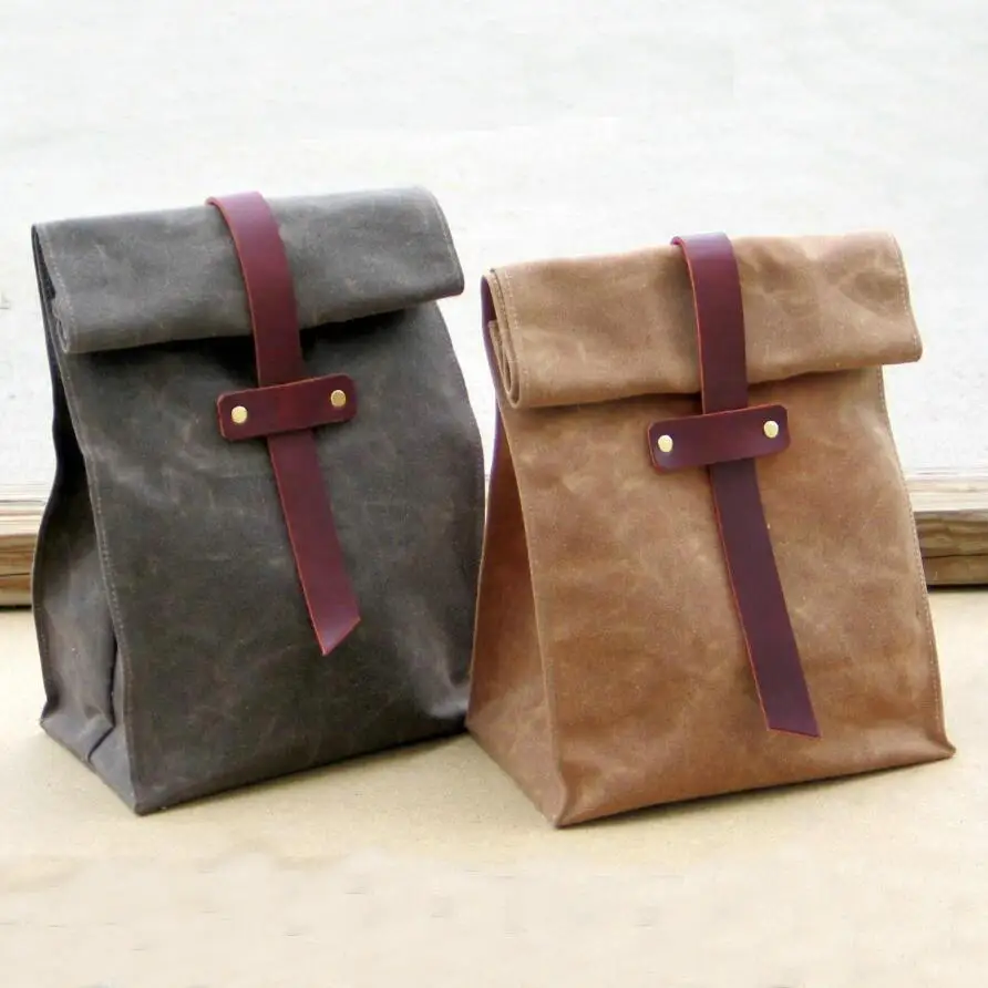 Waxed Canvas And Leather Lunch Tote Bag Manliness Sy